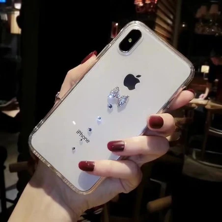 Coque transparente silicone souple mou avec noeud et strass iPhoneX / XS / 10