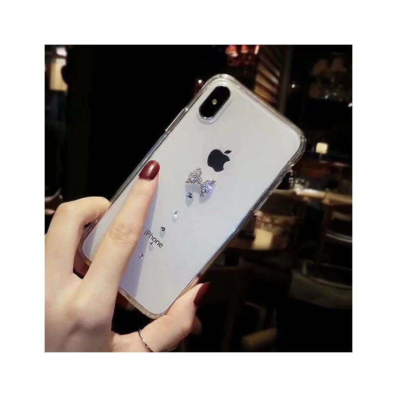 Coque transparente silicone souple mou avec noeud et strass iPhone 7 Plus / 8 Plus