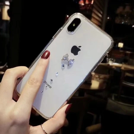 Coque transparente silicone souple mou avec noeud et strass iPhone 7 Plus / 8 Plus
