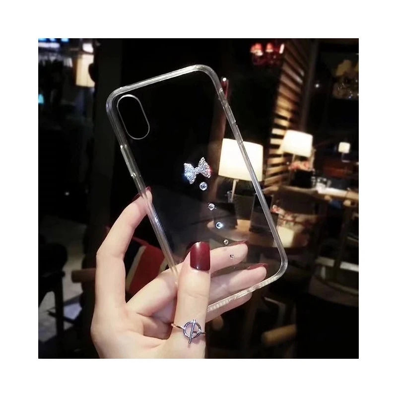 Coque transparente silicone souple mou avec noeud et strass iPhone 7 Plus / 8 Plus