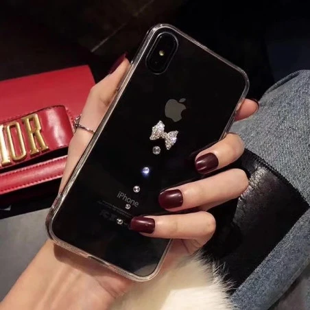 Coque transparente silicone souple mou avec noeud et strass iPhone 7 Plus / 8 Plus