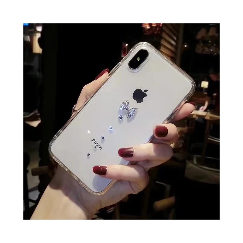 Coque transparente silicone souple mou avec noeud et strass iPhone 7 Plus / 8 Plus