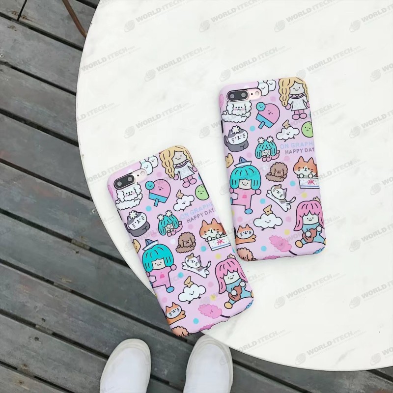 Coque rose silicone souple bande dessinée chat chien iPhone X / XS