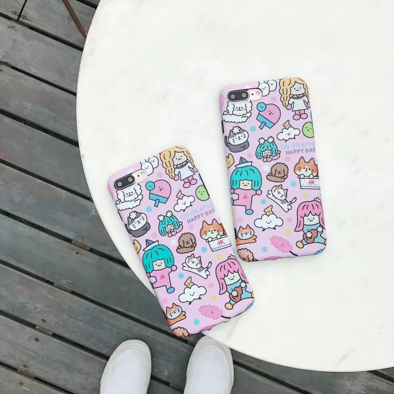 Coque rose silicone souple bande dessinée chat chien iPhone X / XS