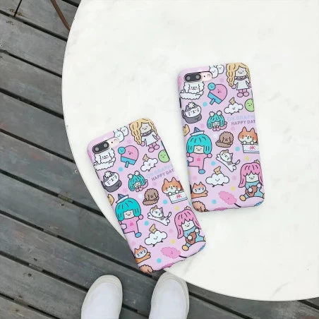 Coque rose silicone souple bande dessinée chat chien iPhone X / XS