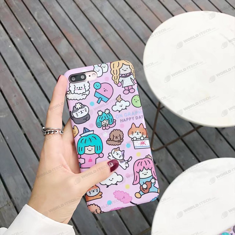 Coque rose silicone souple bande dessinée chat chien iPhone X / XS