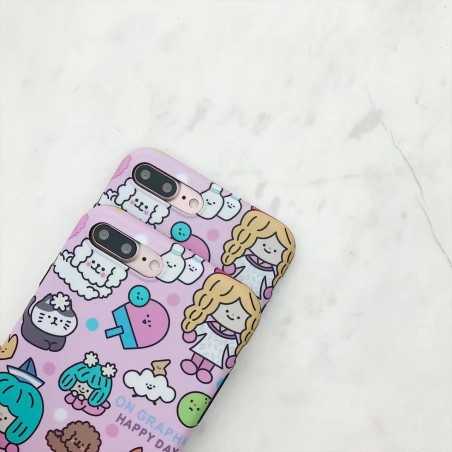 Coque rose silicone souple bande dessinée chat chien iPhone X / XS