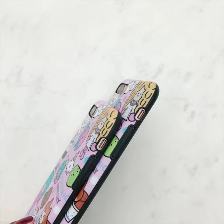 Coque rose silicone souple bande dessinée chat chien iPhone X / XS