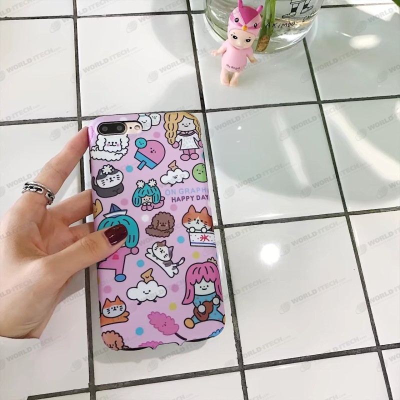 Coque rose silicone souple bande dessinée chat chien iPhone X / XS