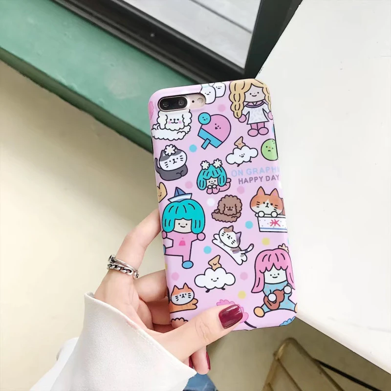 Coque rose silicone souple bande dessinée chat chien iPhone X / XS