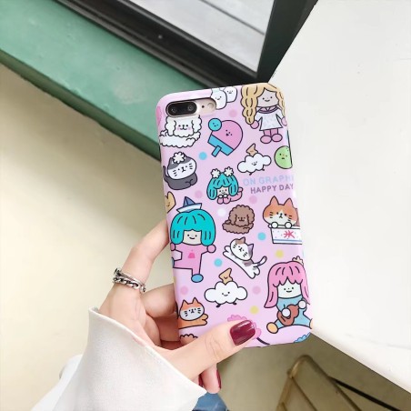 Coque rose silicone souple bande dessinée chat chien iPhone X / XS
