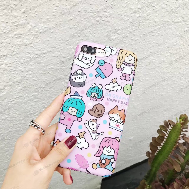 Coque rose silicone souple bande dessinée chat chien iPhone X / XS