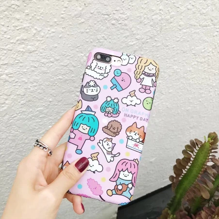 Coque rose silicone souple bande dessinée chat chien iPhone X / XS
