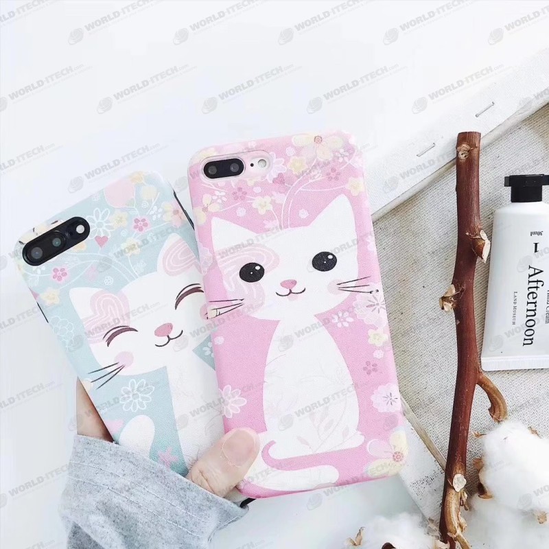 Coque silicone souple rose bleu chat mignon iPhone X / XS