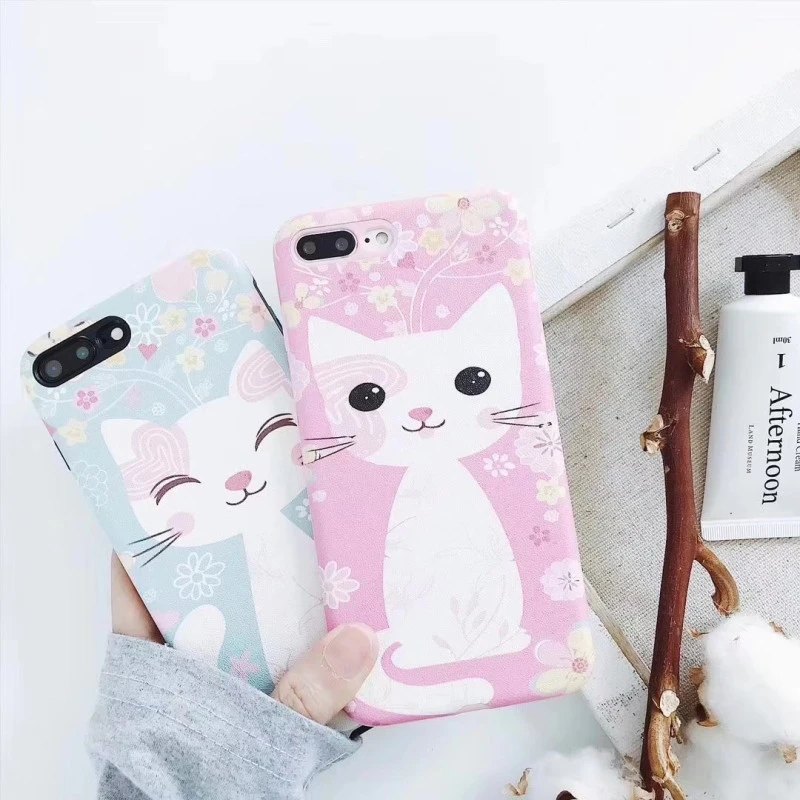 Coque silicone souple rose bleu chat mignon iPhone X / XS