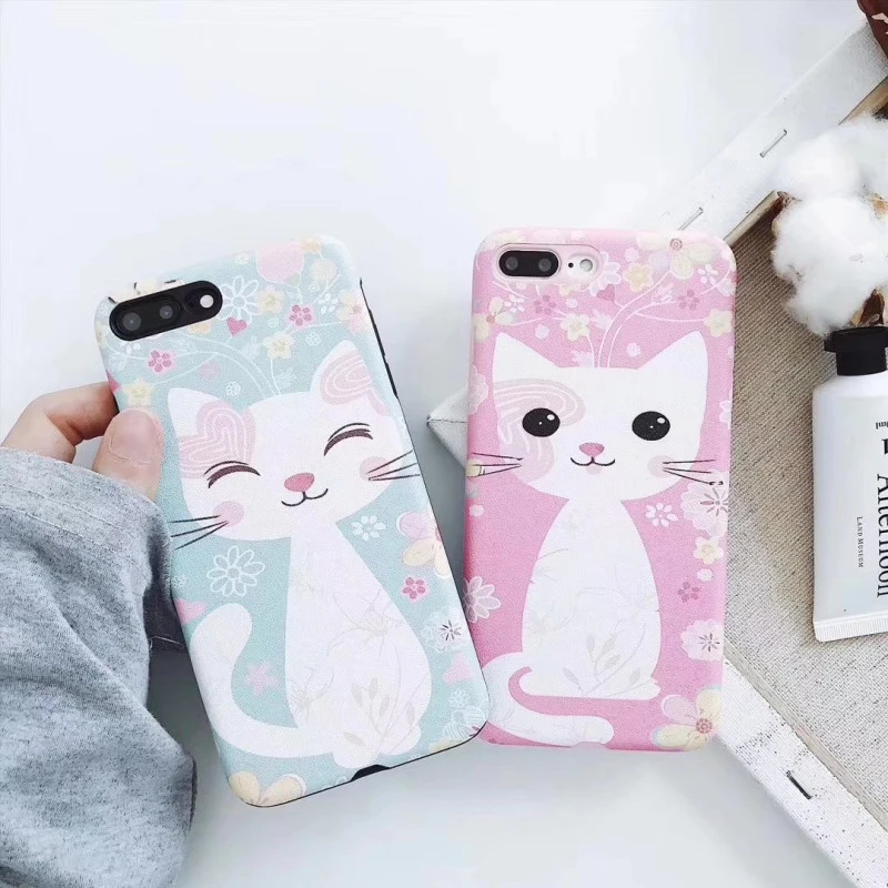 Coque silicone souple rose bleu chat mignon iPhone X / XS