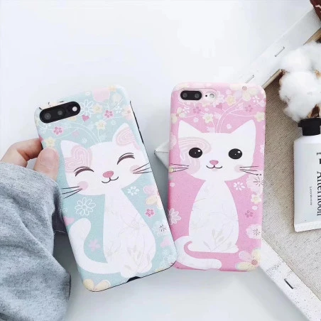 Coque silicone souple rose bleu chat mignon iPhone X / XS
