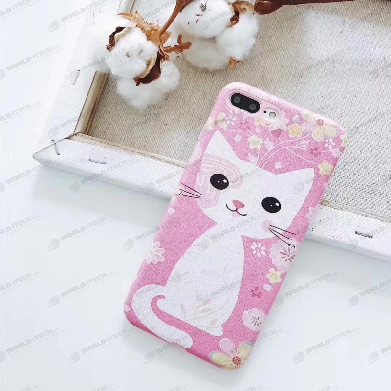 Coque silicone souple rose bleu chat mignon iPhone X / XS