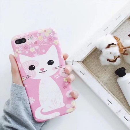 Coque silicone souple rose bleu chat mignon iPhone X / XS