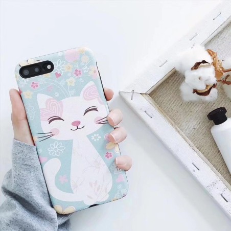 Coque silicone souple rose bleu chat mignon iPhone X / XS