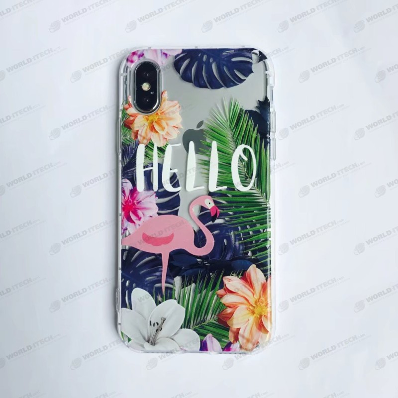 Coque silicone fleuri flammand rose HELLO iPhone 7 Plus / 8 Plus