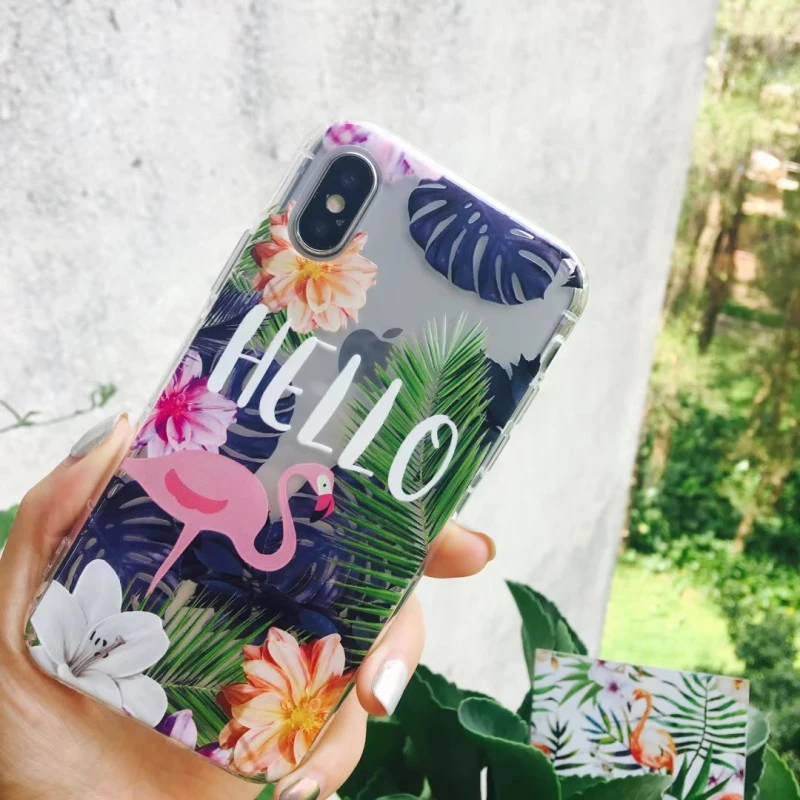 Coque silicone fleuri flammand rose HELLO iPhone 7 Plus / 8 Plus