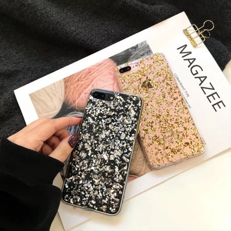 Coque silicone style paillettes Or et Argent incrusté iPhone X / XS