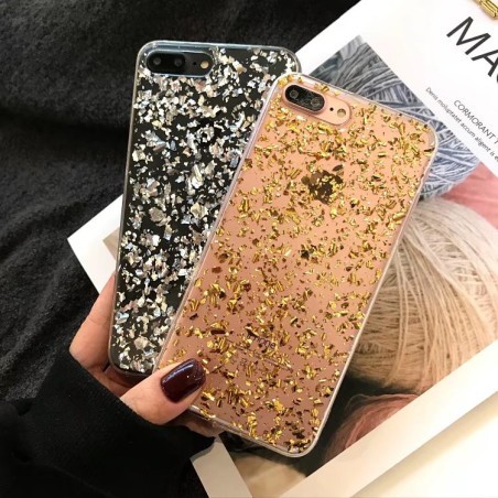 Coque silicone style paillettes Or et Argent incrusté iPhone X / XS