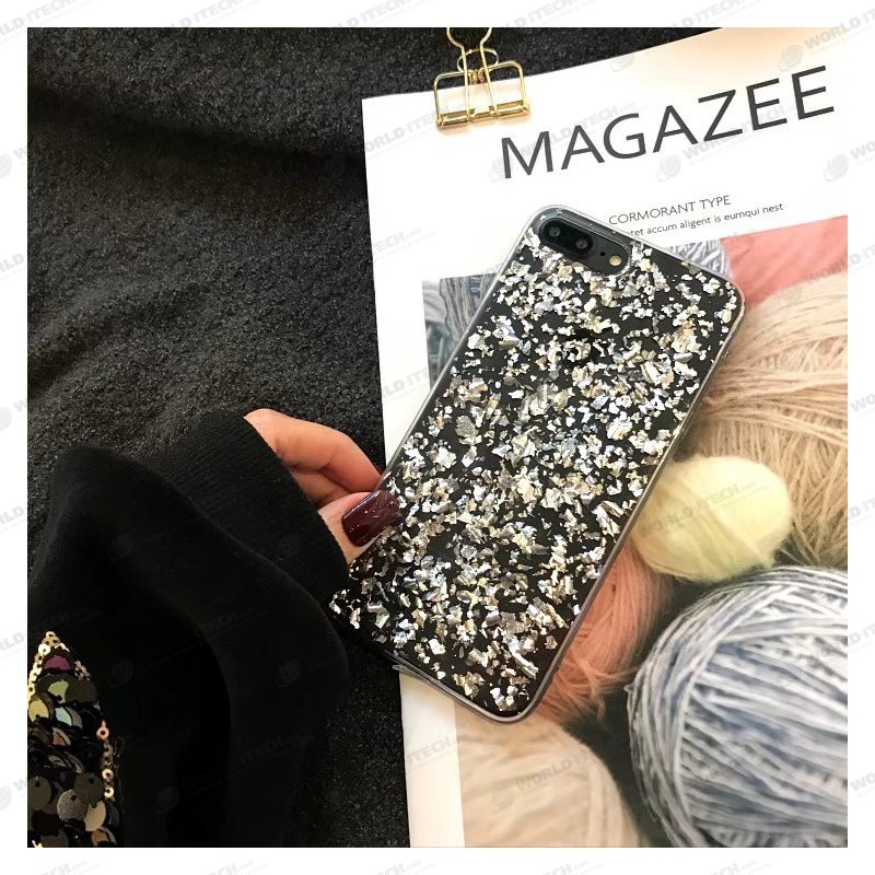 Coque silicone style paillettes Or et Argent incrusté iPhone X / XS