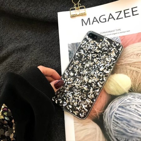 Coque silicone style paillettes Or et Argent incrusté iPhone X / XS