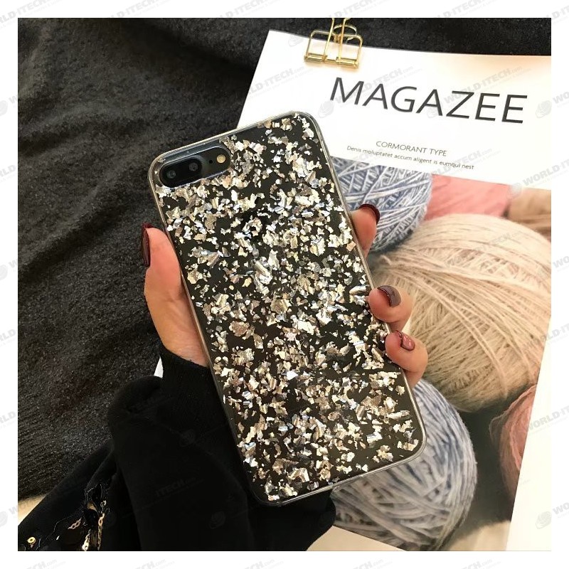 Coque silicone style paillettes Or et Argent incrusté iPhone X / XS