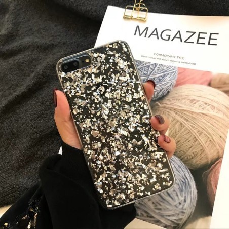 Coque silicone style paillettes Or et Argent incrusté iPhone X / XS