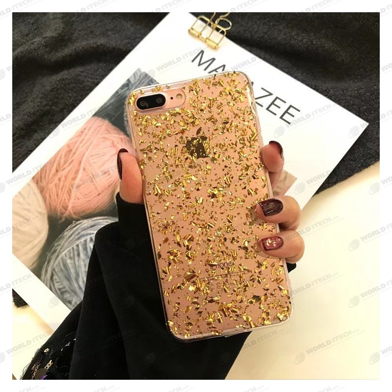 Coque silicone style paillettes Or et Argent incrusté iPhone X / XS