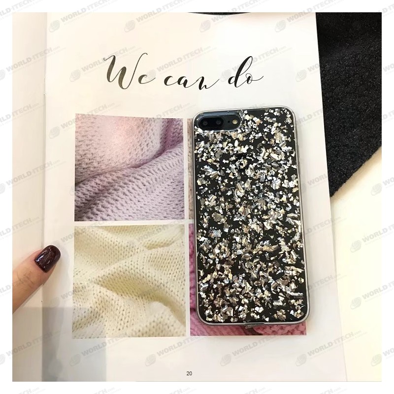 Coque silicone style paillettes Or et Argent incrusté iPhone X / XS