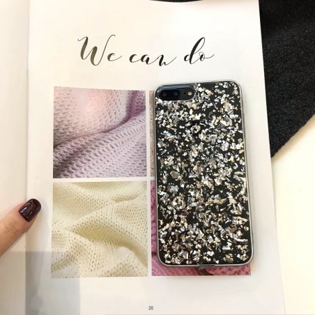 Coque silicone style paillettes Or et Argent incrusté iPhone X / XS