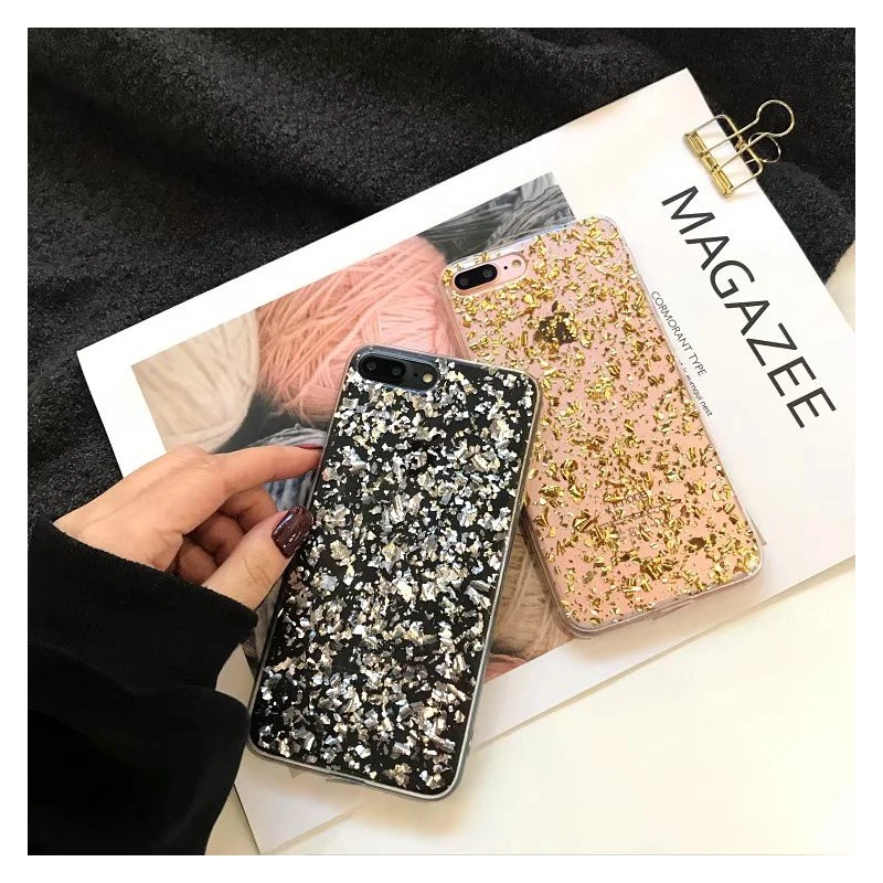 Coque silicone transparente style paillettes Or et Argent incrusté iPhone 6 / 6S