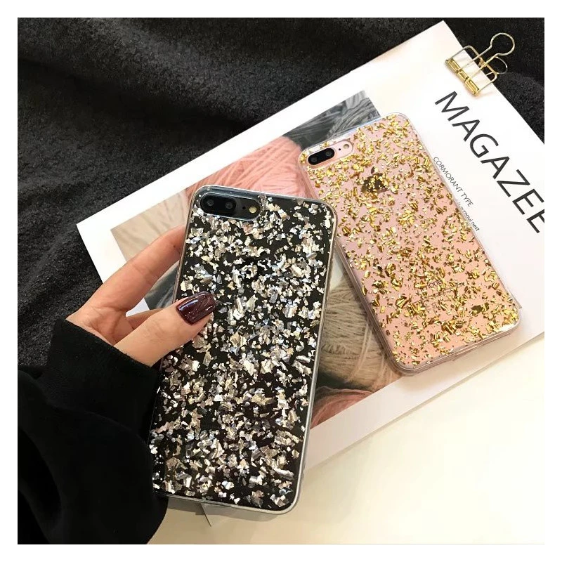 Coque silicone transparente style paillettes Or et Argent incrusté iPhone 6 / 6S