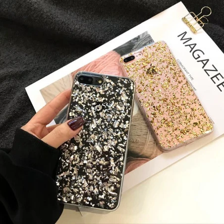 Coque silicone transparente style paillettes Or et Argent incrusté iPhone 6 / 6S
