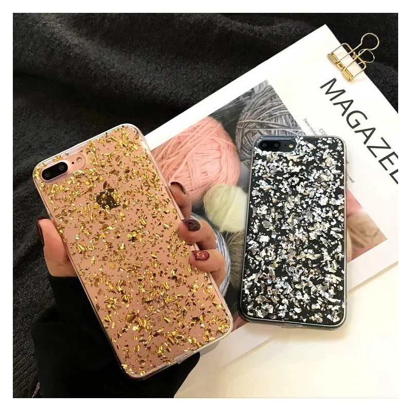 Coque silicone transparente style paillettes Or et Argent incrusté iPhone 6 / 6S