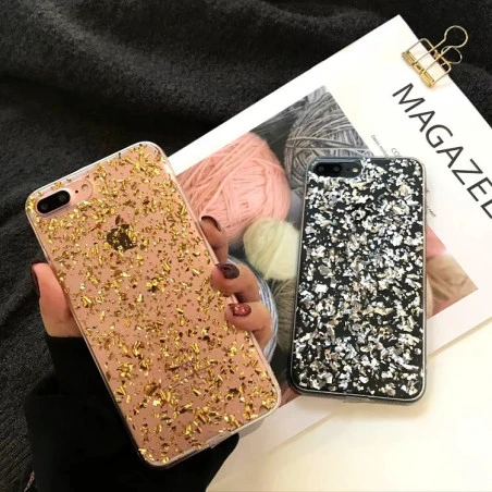 Coque silicone transparente style paillettes Or et Argent incrusté iPhone 6 / 6S
