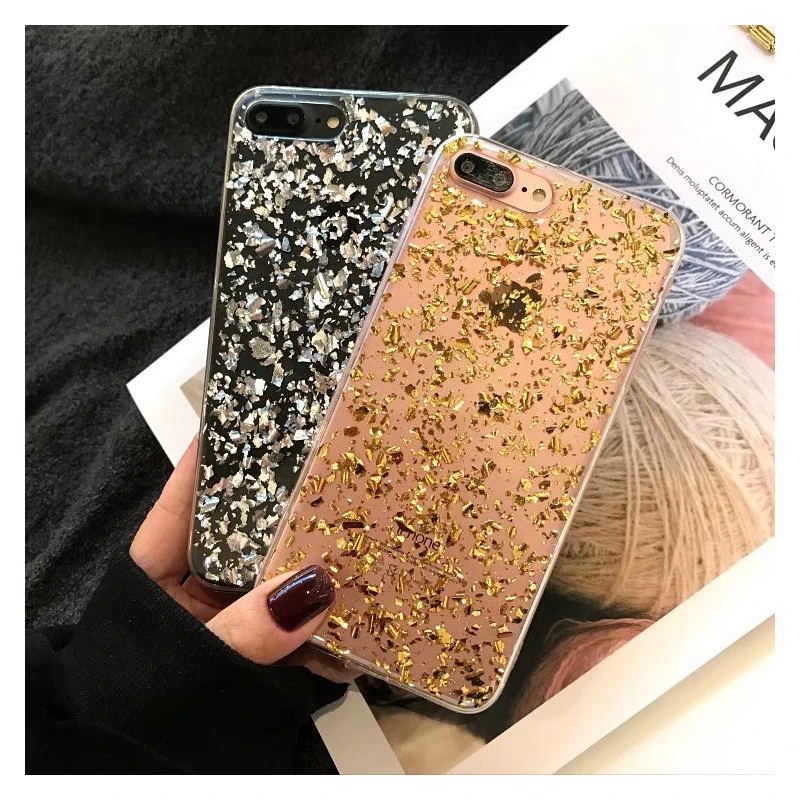 Coque silicone transparente style paillettes Or et Argent incrusté iPhone 6 / 6S