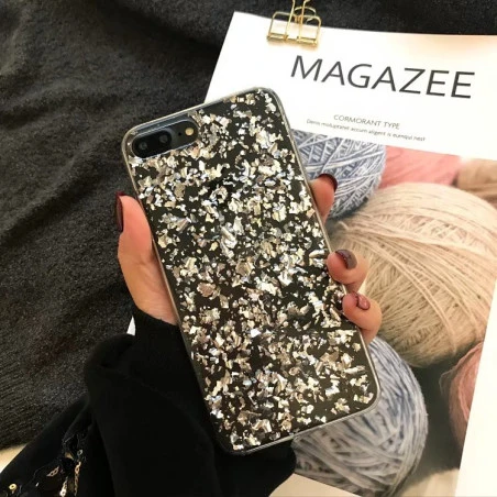 Coque silicone transparente style paillettes Or et Argent incrusté iPhone 6 / 6S