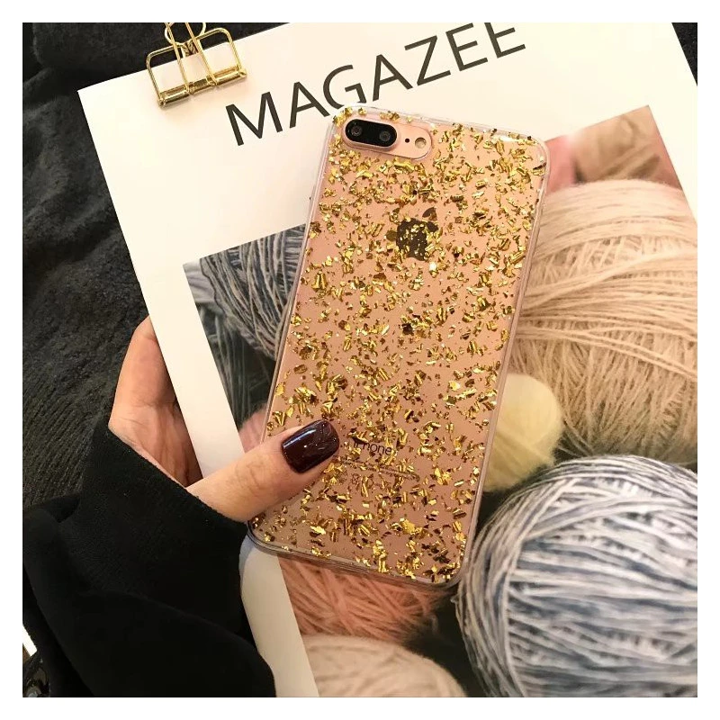Coque silicone transparente style paillettes Or et Argent incrusté iPhone 6 / 6S