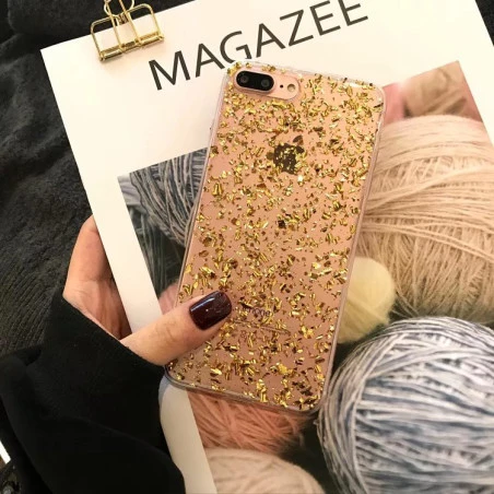 Coque silicone transparente style paillettes Or et Argent incrusté iPhone 6 / 6S