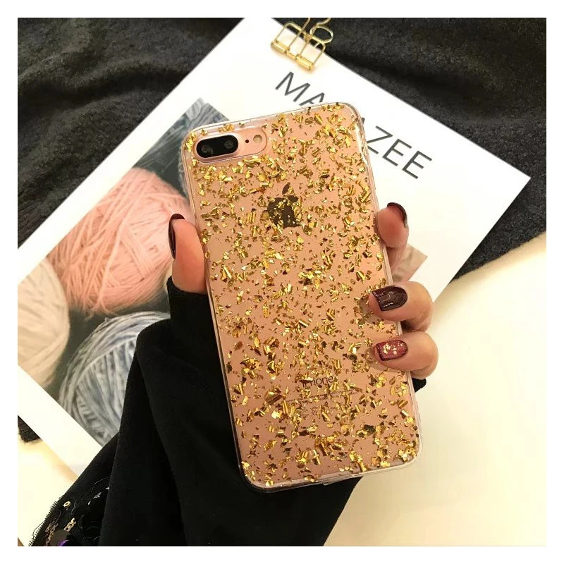 Coque silicone transparente style paillettes Or et Argent incrusté iPhone 6 / 6S