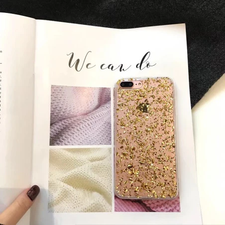 Coque silicone transparente style paillettes Or et Argent incrusté iPhone 6 / 6S