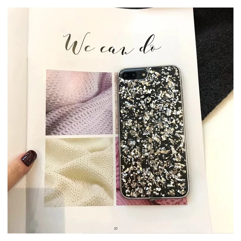 Coque silicone transparente style paillettes Or et Argent incrusté iPhone 6 / 6S