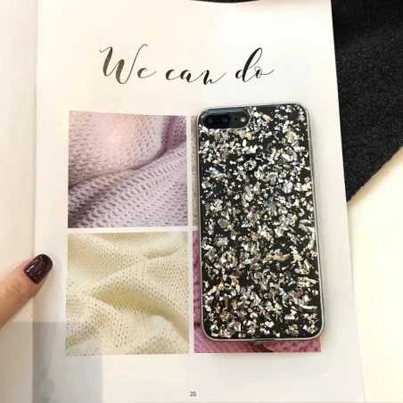 Coque silicone transparente style paillettes Or et Argent incrusté iPhone 6 / 6S