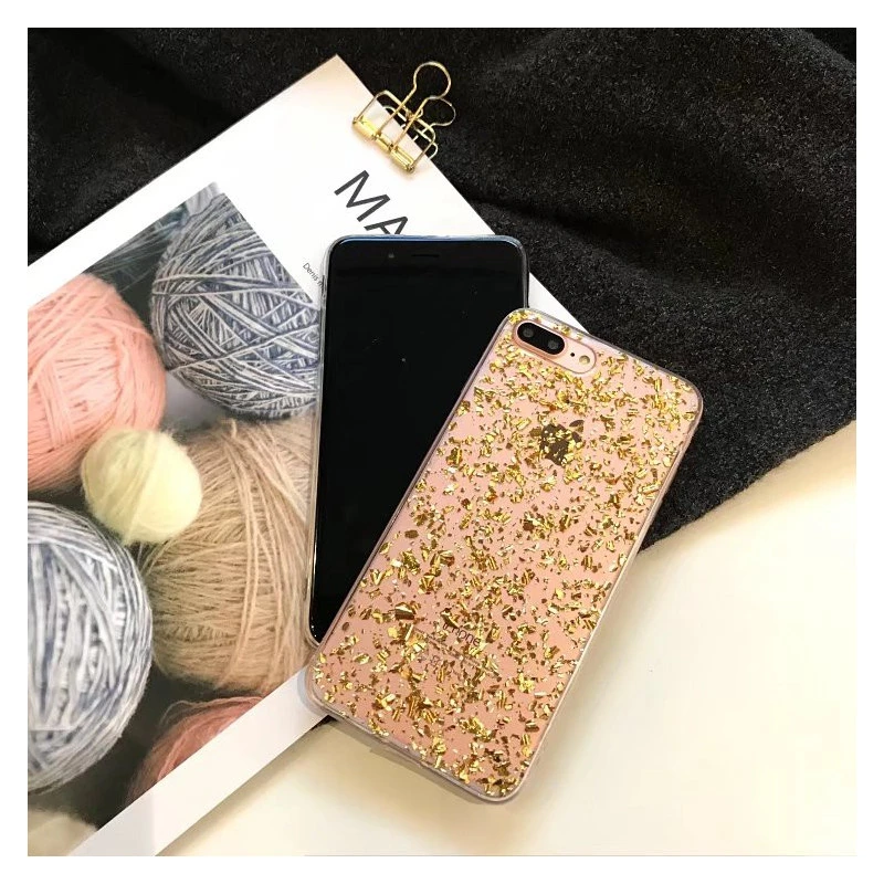 Coque silicone transparente style paillettes Or et Argent incrusté iPhone 6 / 6S
