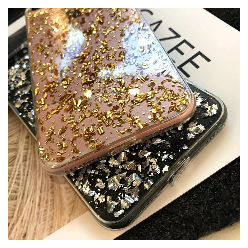 Coque silicone transparente style paillettes Or et Argent incrusté iPhone 6 / 6S